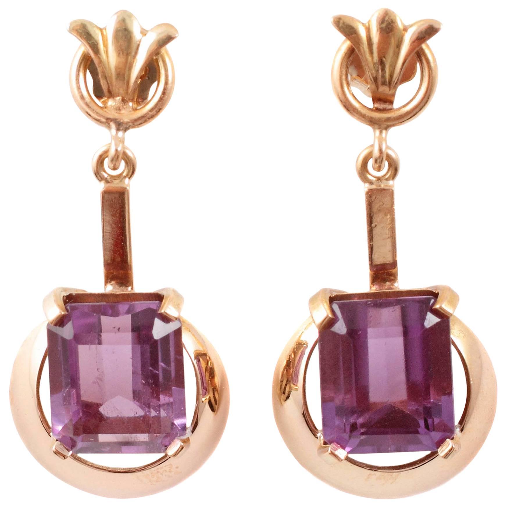 18 Karat Yellow Gold Amethyst Earrings