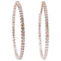 14 Karat White Gold 2.50 Carat Diamond in and Out Hoop Earrings