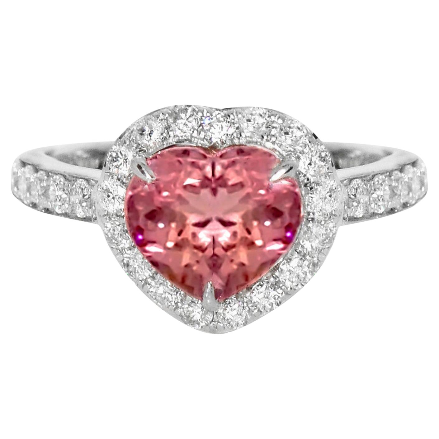 IGI 1.34 Ct 14K White Gold Pink Spinel&Diamonds Engagement Ring