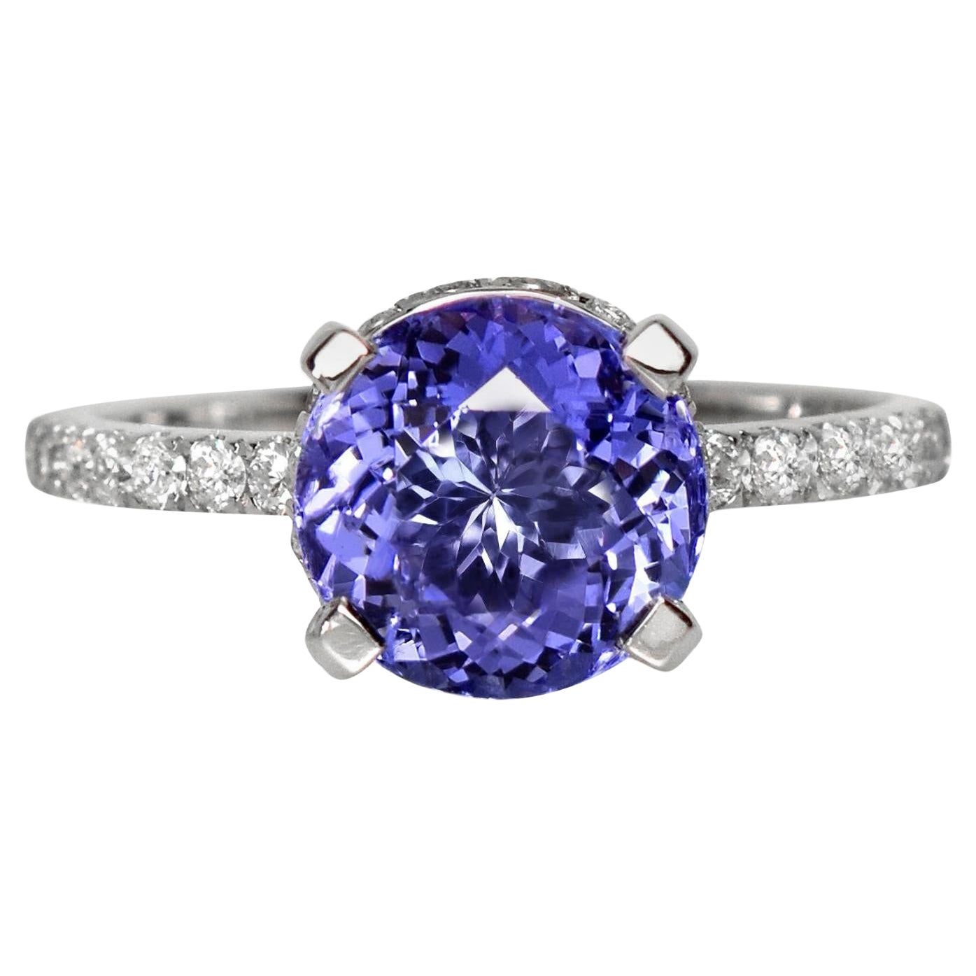 IGI 14K 2.67 Ct Natural Tanzanite&Diamonds Antique Engagement Ring