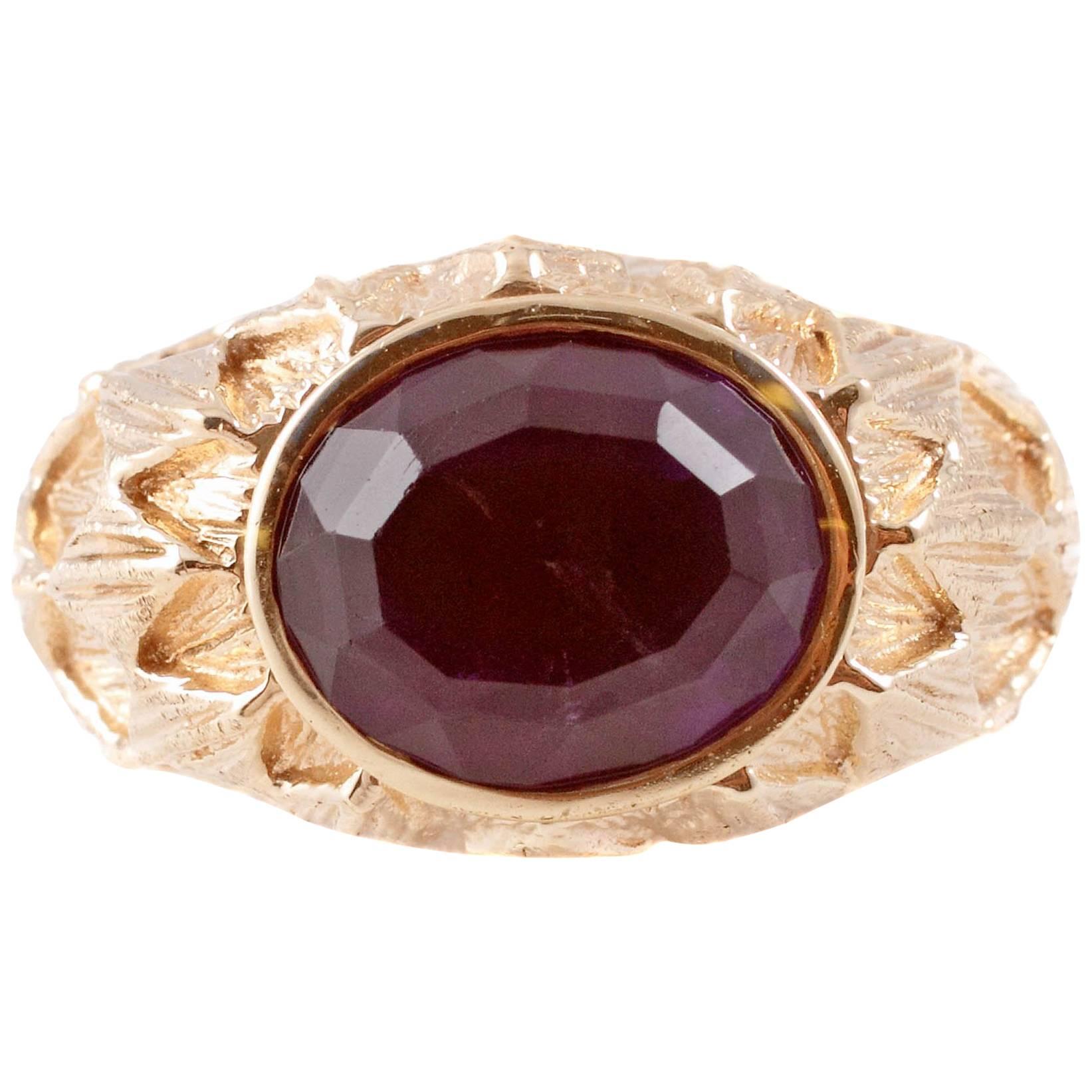 Large Amethyst Yellow Gold Ring