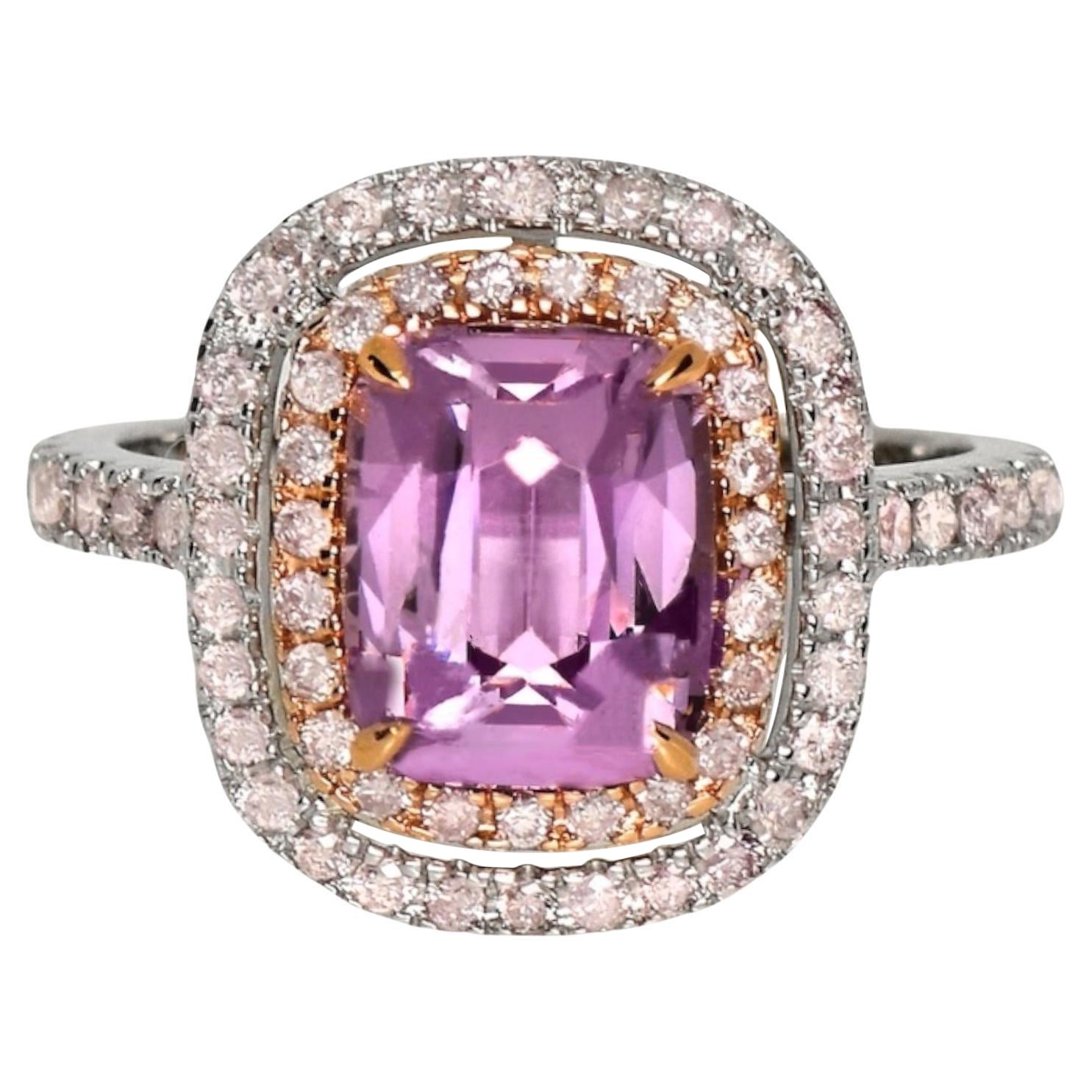 IGI 2.82 Ct Unheated Pink Sapphire& Pink Diamond Engagement Ring