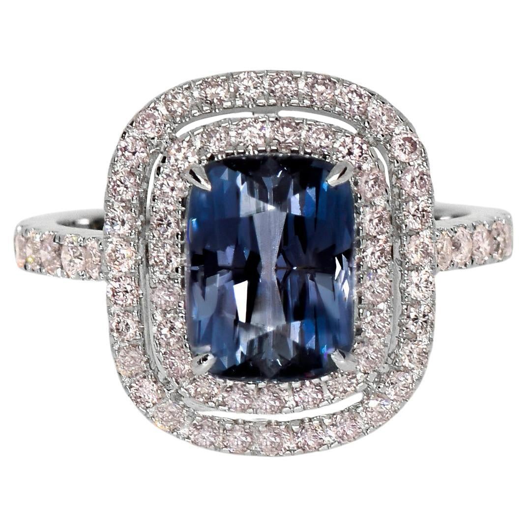 IGI 2.46 Ct 18K White Gold Titan Spinel&Pink Diamonds Antique Engagement Ring For Sale
