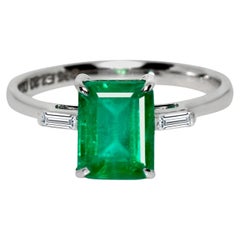 IGI 14K 2.20 Ct Esmeralda Natural&Diamantes Anillo de Compromiso Antiguo