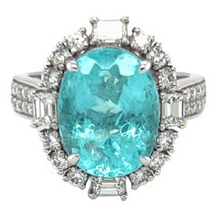 Bague de fiançailles 6,14 carats, tourmaline Paraiba, diamant, taille ovale