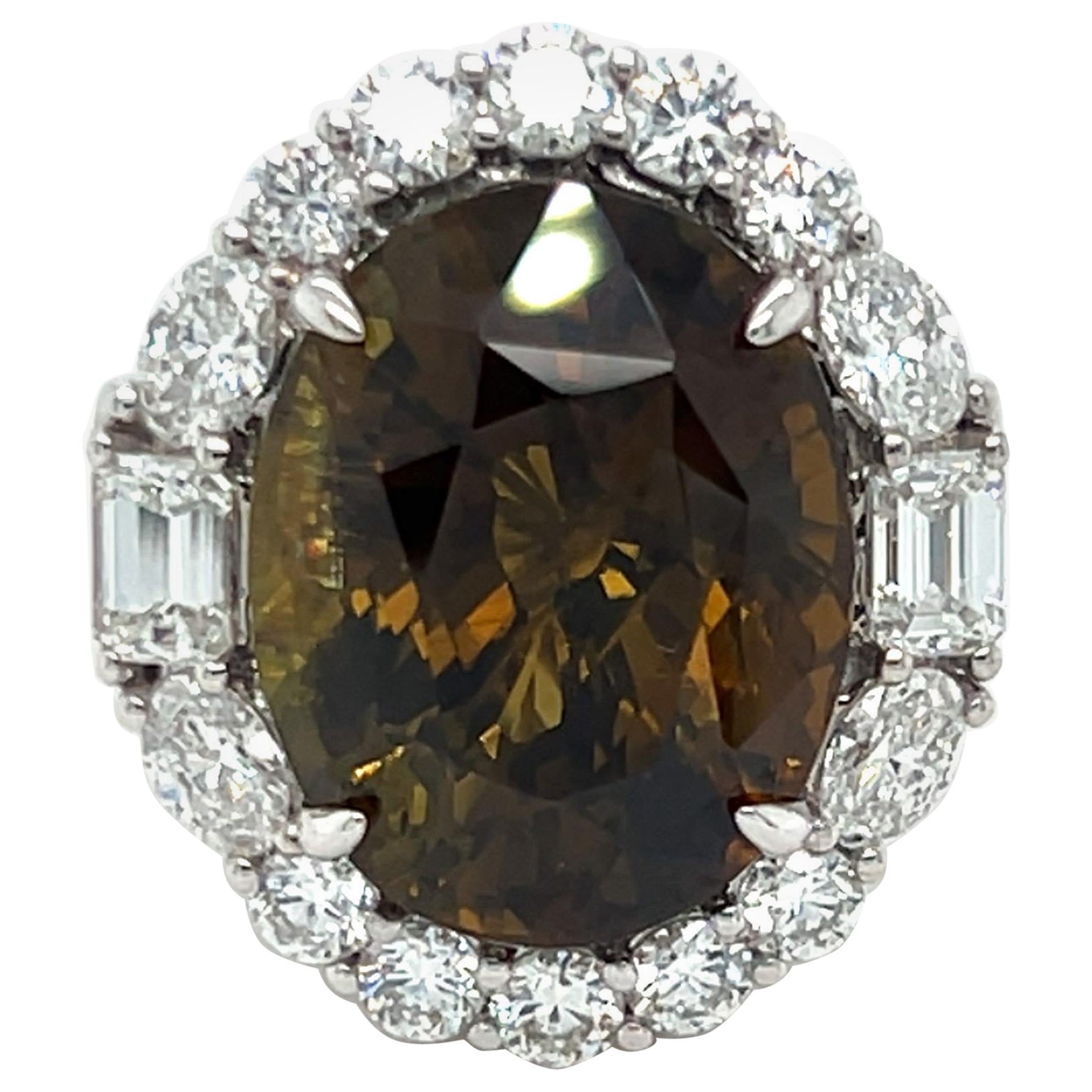 GIA Certified 18.24 Carat Oval Cut  Alexandrite Diamond Cocktail Ring