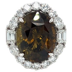 GIA Certified 18.24 Carat Oval Cut  Alexandrite Diamond Cocktail Ring