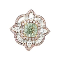 GIA Certified 2.02 Carat Cushion Cut Green Diamond Engagement Ring