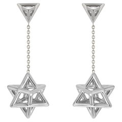 Boucles d'oreilles en platine avec l'étoile de David en 3D - Foi, Unité, Elegance