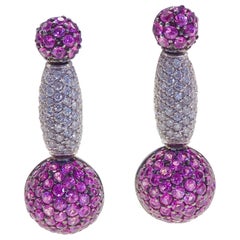 18K White Gold 2.50ct Cluster Pink Sapphire & 0.63ct Diamond Dangle Earring