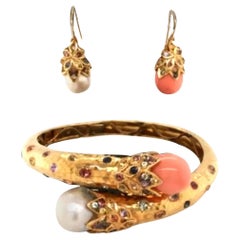 Ensemble boucles d'oreilles et bracelet Bochic Orient saphir et perles des mers du Sud 18 carats et argent