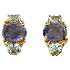Bochic Orient Tansanit & Blautopas-Ohrringe aus 18 Karat Gold und Silber