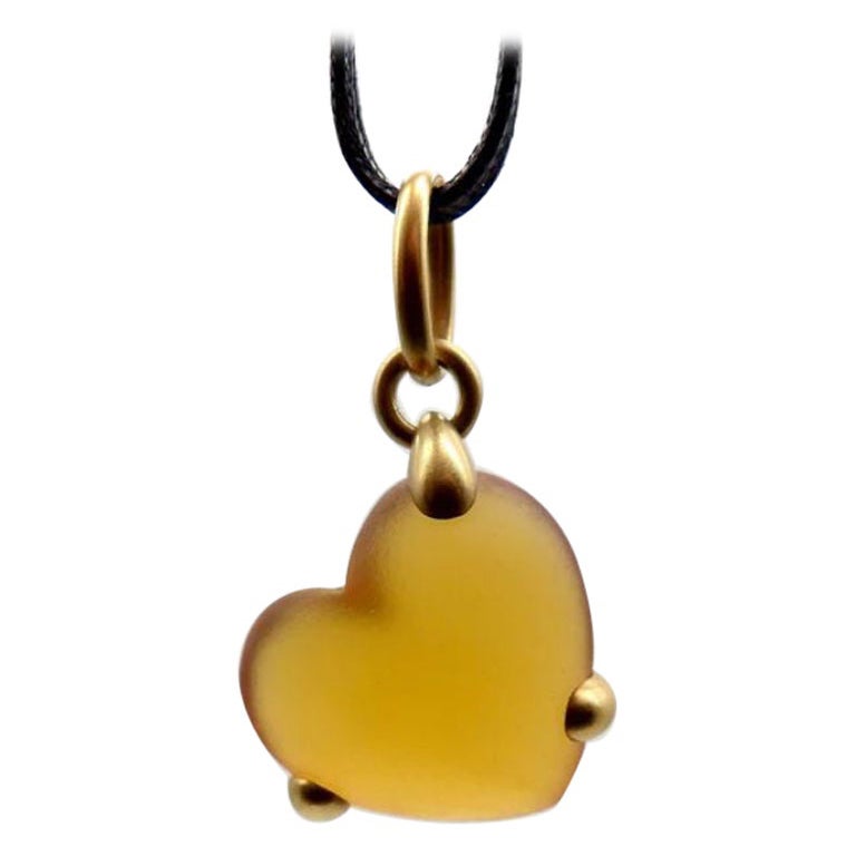 Vintage 18K Gold Pomellato Frosted Heart  Pendant Necklace