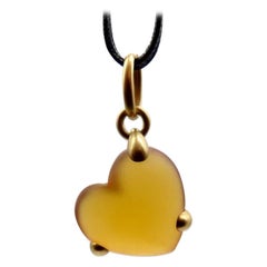 Vintage 18K Gold Pomellato Frosted Heart  Pendant Necklace