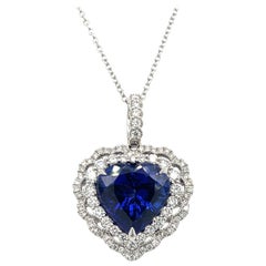 7.95 Carat Tanzanite Heart Cut Diamond Pendant Necklace