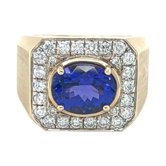 AGL Certified 4.20 Carat Oval Cut Tanzanite Diamond Men's Ring