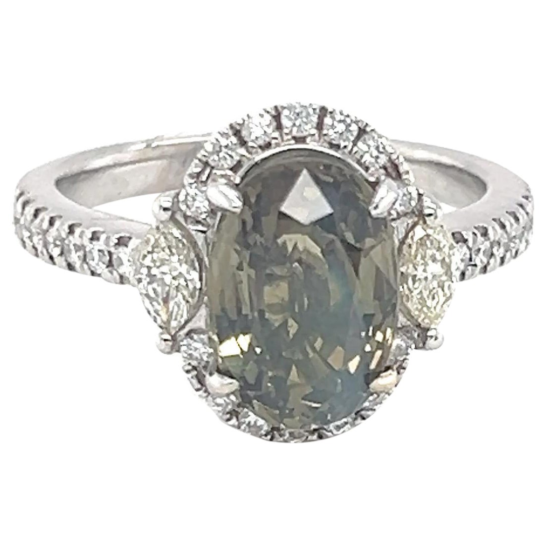 GIA Certified 3.35 Carat Oval Cut Alexandrite Diamond Engagement Ring For Sale