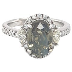 GIA Certified 3.35 Carat Oval Cut Alexandrite Diamond Engagement Ring