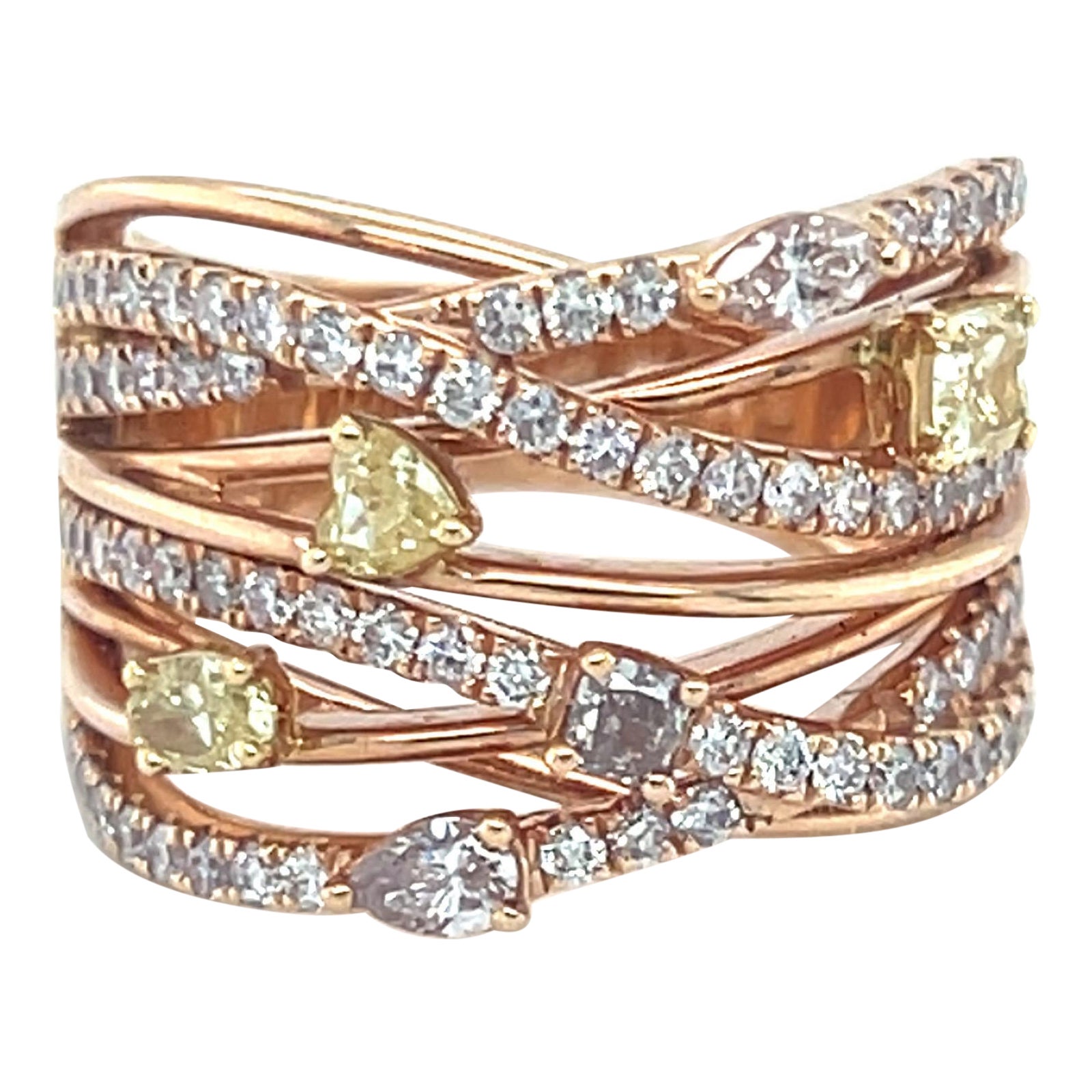 1.66 Carat Mix Cut Yellow and Pink Diamond Ring For Sale
