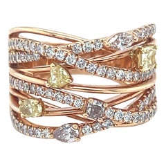 Bague en diamant jaune et rose de 1,66 carat à taille mixte