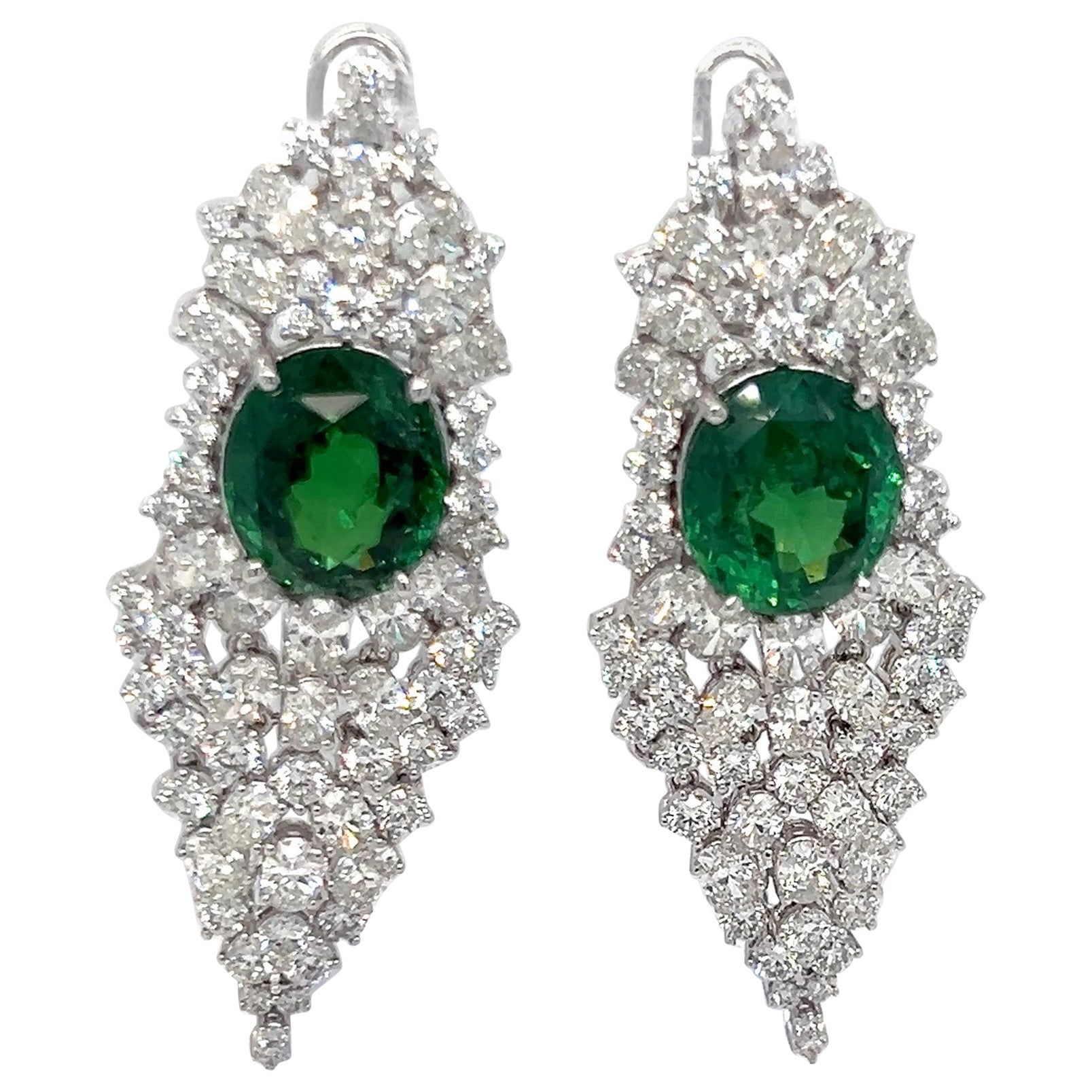 GIA Certified 17.97 Carat Oval Cut Tsavorite Garnet Diamond Dangling Earrings