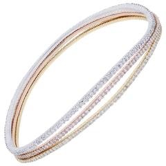 5.48 Carat Diamond Tri Color Gold Wavy Bangle Bracelet