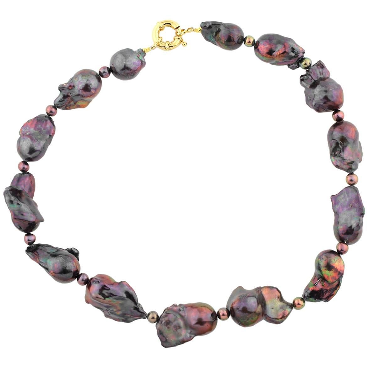 Irridescent Fireball Baroque Pearl Rainbow of Colors Necklace
