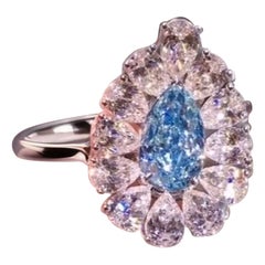 Emilio Jewelry GIA Certified Blue Pear Diamond Ring