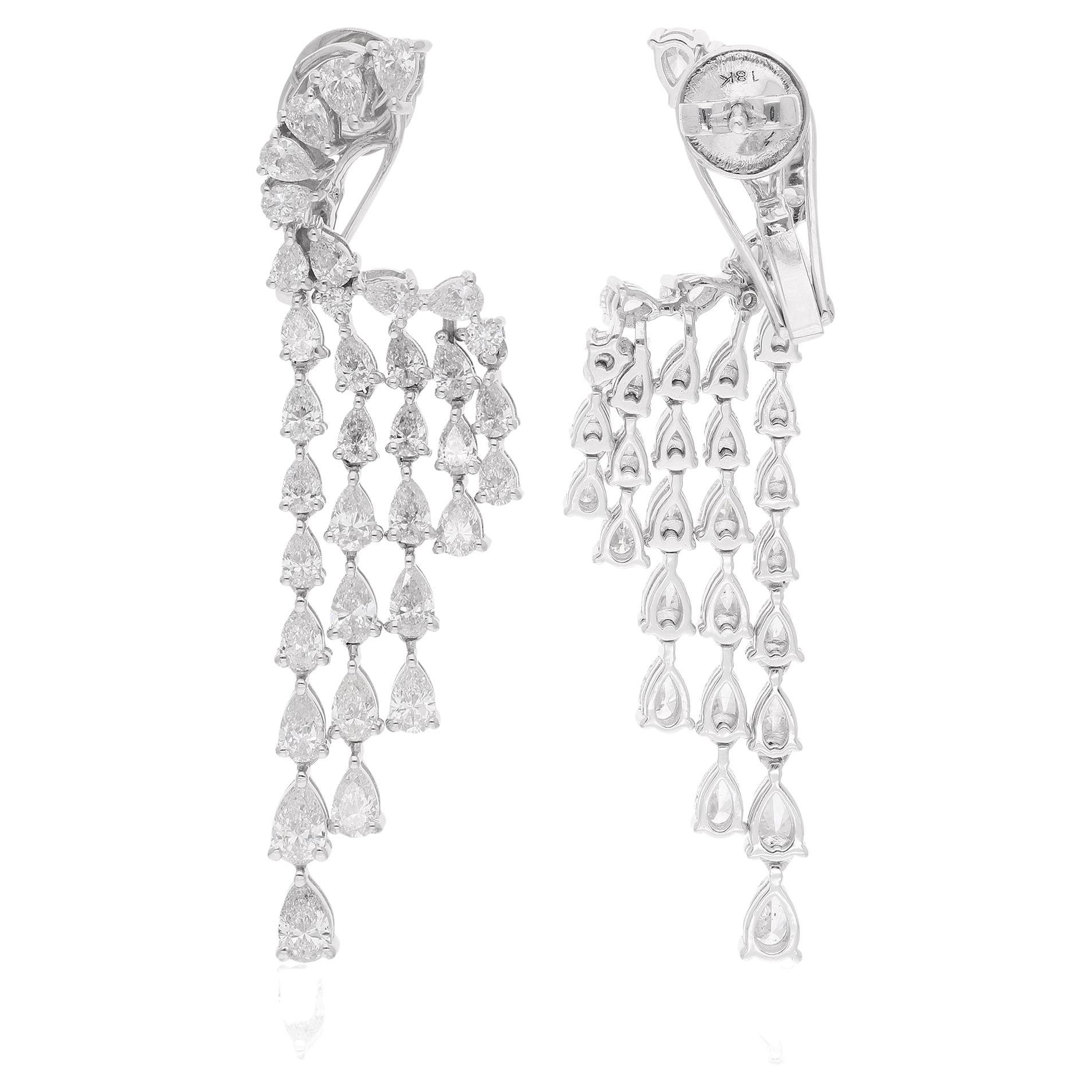 Natural 4.9 Carat Pear Round Diamond Dangle Earrings 14 Karat White Gold Jewelry