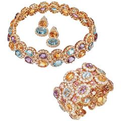 Vintage Impressive Multicolor Stones and Diamonds Set