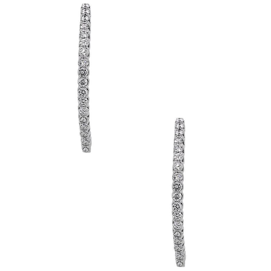 1.51 Carat Diamond White Gold Hoop Earrings For Sale