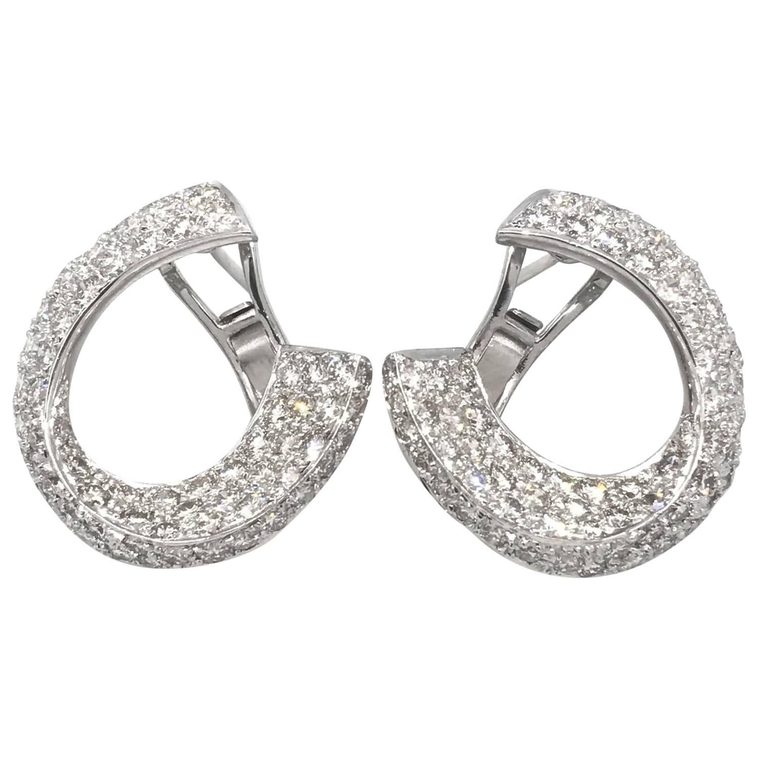 Crescent Shaped Pave Diamond Earrings 5.50 Carat in 18 Karat White Gold For Sale