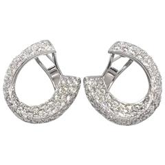 Crescent Shaped Pave Diamond Earrings 5.50 Carat in 18 Karat White Gold
