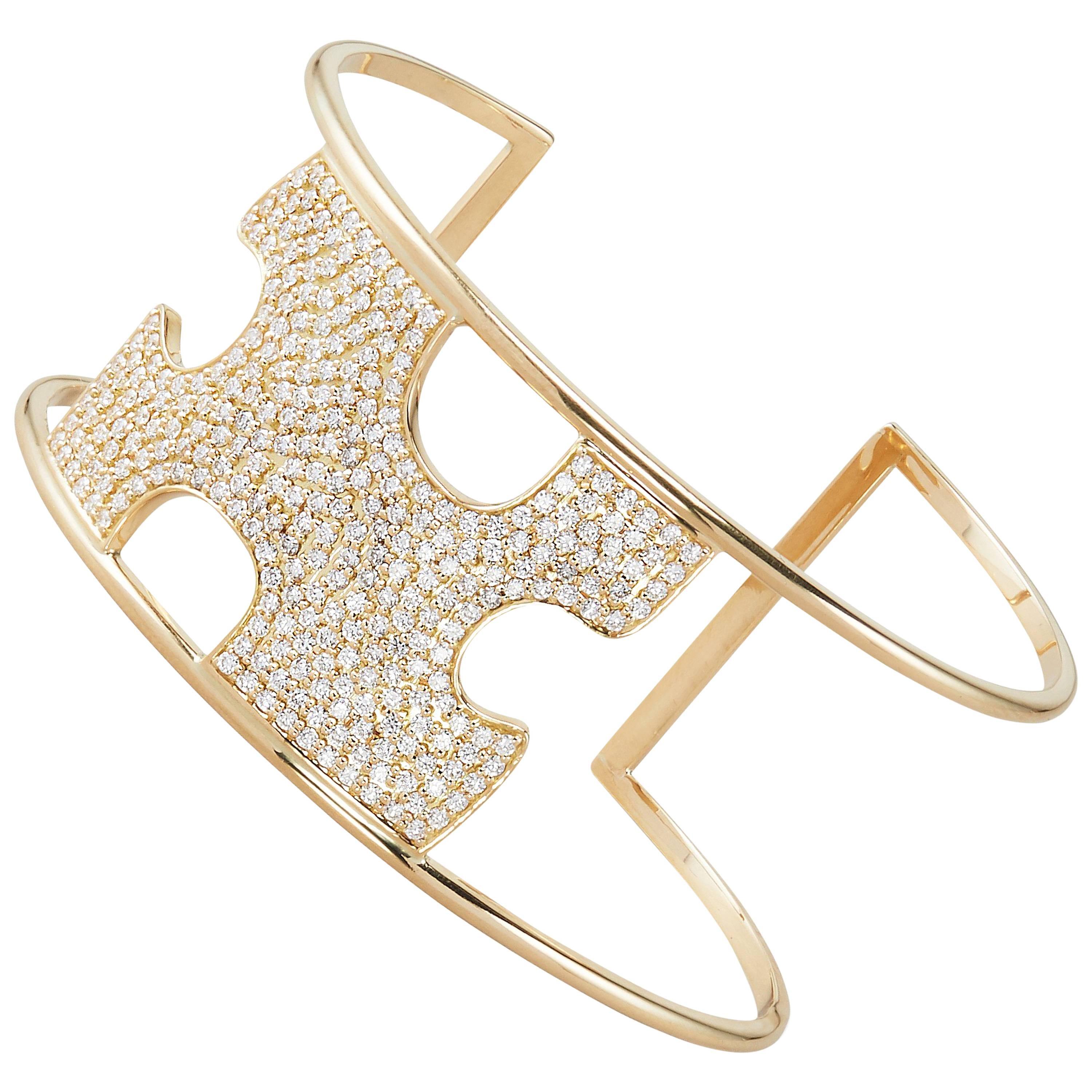 Paige Novick Missing Piece Diamond Pave 18k Yellow Gold Cuff Bracelet For Sale