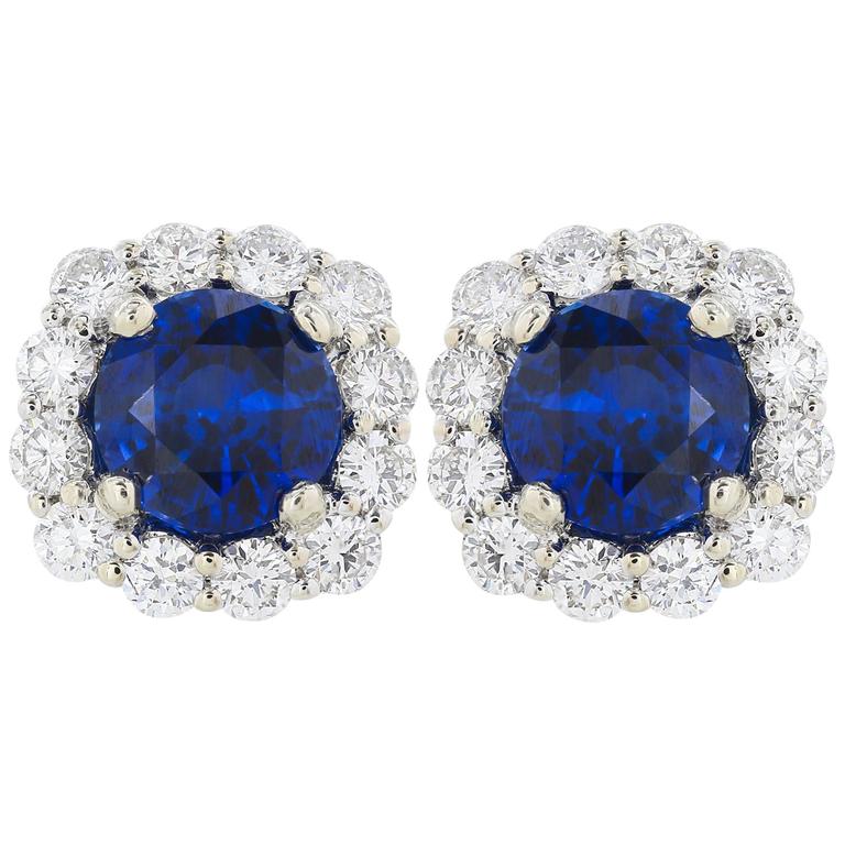 2.23 Carat Ceylon Sapphire Diamond Stud Earrings For Sale