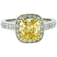 2.45 Carat Natural Fancy Intense Yellow Diamond Platinum and Yellow Gold Ring 11