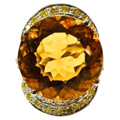 New 14 Carat Orange Citrine & Diamond Cut Yellow Sapphire Sterling Ring