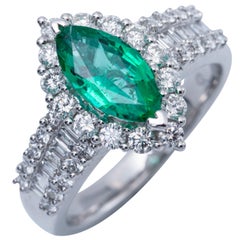 Marquise Shape Zambian Emerald Diamond Gold Cocktail Engagement Ring