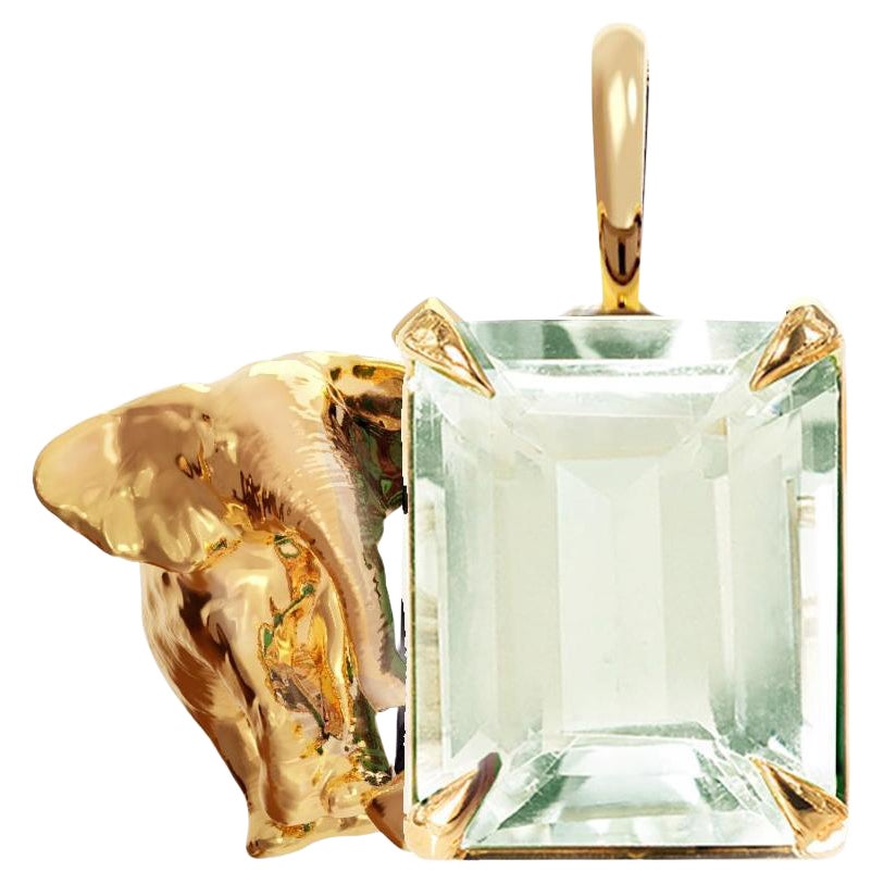 Eighteen Karat Yellow Gold Contemporary Pendant Necklace with Prasiolite For Sale