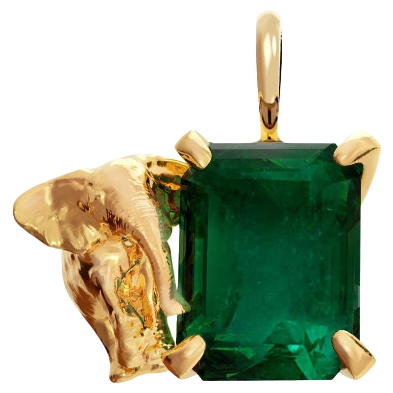 Eighteen Karat Rose Gold Contemporary Elephant Emerald Pendant Necklace