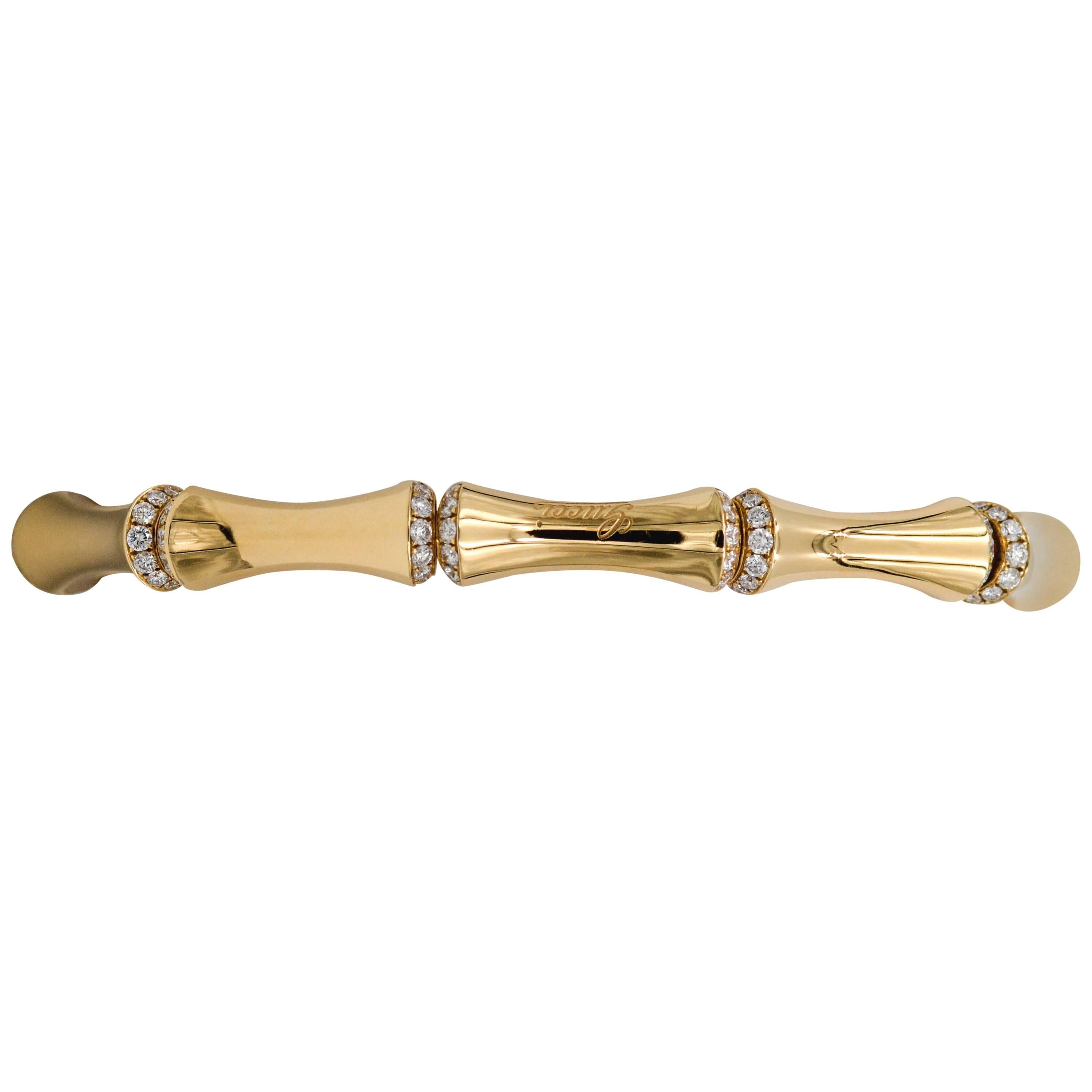 Gucci 18 Karat Gold and Diamond Bamboo Bangle Bracelet 2.31 Carat
