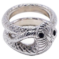 Black Diamond Snake Ring Victorian Style Silver
