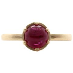 Pink Sapphire Cabochon Solitaire Gold Ring