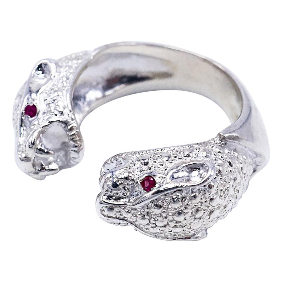 Bague Jaguar à double tête rubis en vente