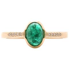 Emerald Cabochon Diamond Gold Ring