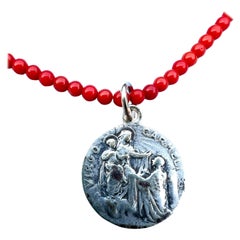Red Coral Necklace Virgo Carmel Medal Bead Choker