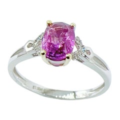 GRC Certified  18K White Gold Unheated 1 carat Purple Sapphire Ring with Dimond