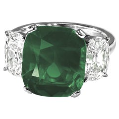 GIA Certified 8.68 Colombian Emerald Diamond Ring