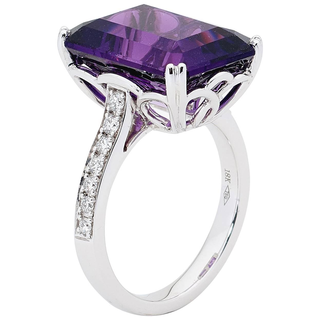 9.56 Carat Amethyst Diamond Gold Cocktail Ring