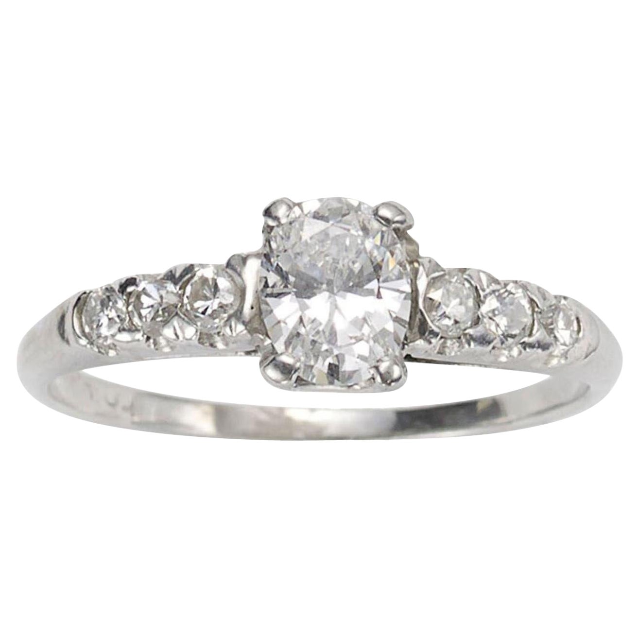Vintage Oval Diamond and Platinum Ring, D VS1 0.51 Carats